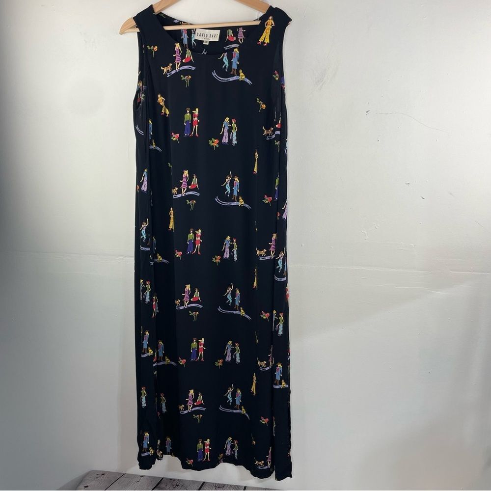 David Dart Black Sleeveless Maxi Dress with Colorful People Print size 1X